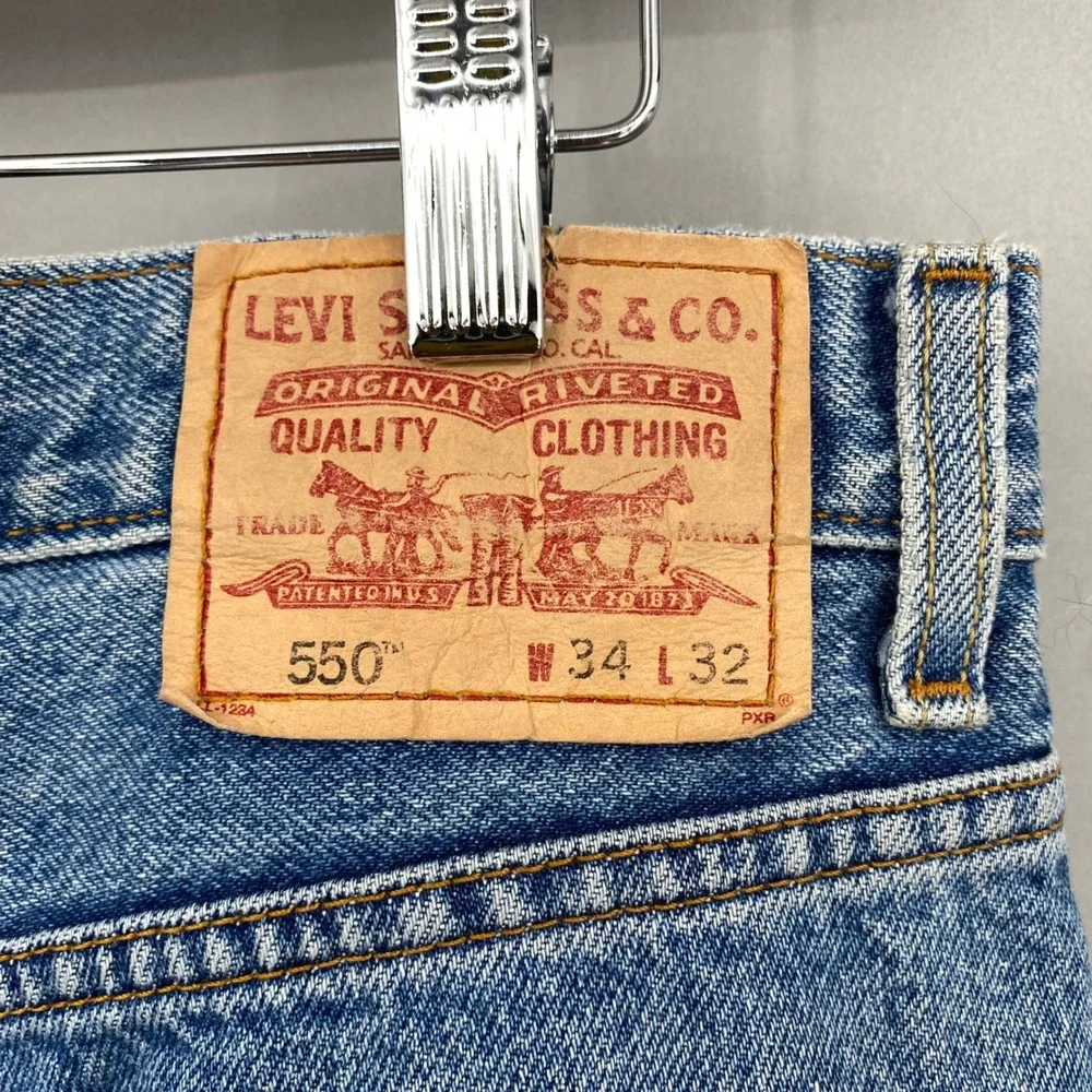 Levi's 550 Vintage Relaxed‎ Fit Jeans Distressed Fringe Blue Denim Men's W34 L32